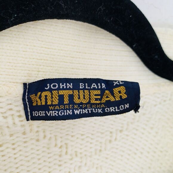 VTG John Blair Cardigan Men XL Cream Wintuk Button Grandpa Preppy Academia Nerdy - Picture 3 of 6